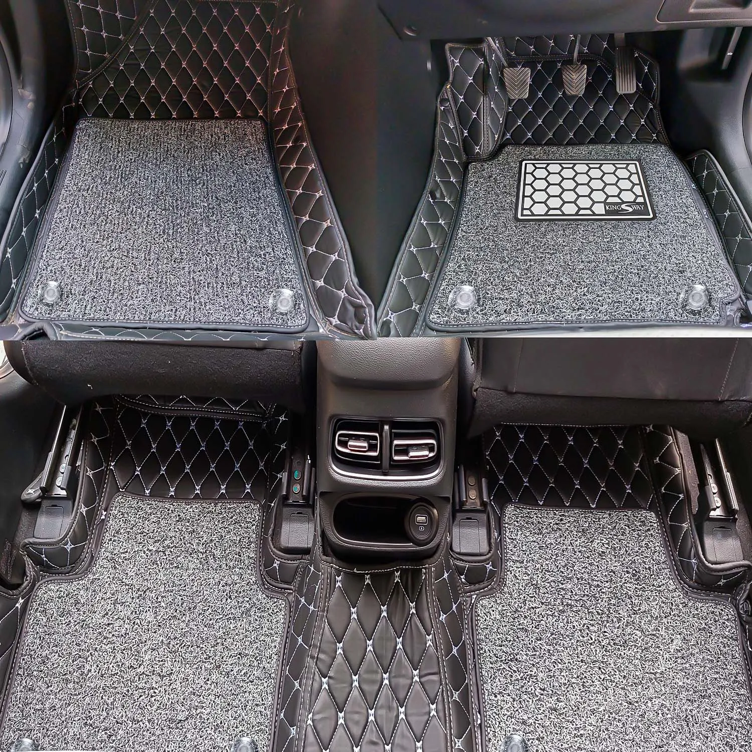 KINGSWAY® Marazzo 7D Car Mat for (Year 2018 to 2022), Compatible with Mahindra Marazzo 7 Seater Car Floor Mats, Complete Set of 4 Pieces, Top-Notch PU Leatherette 7D Foot Mats, Washable, Black