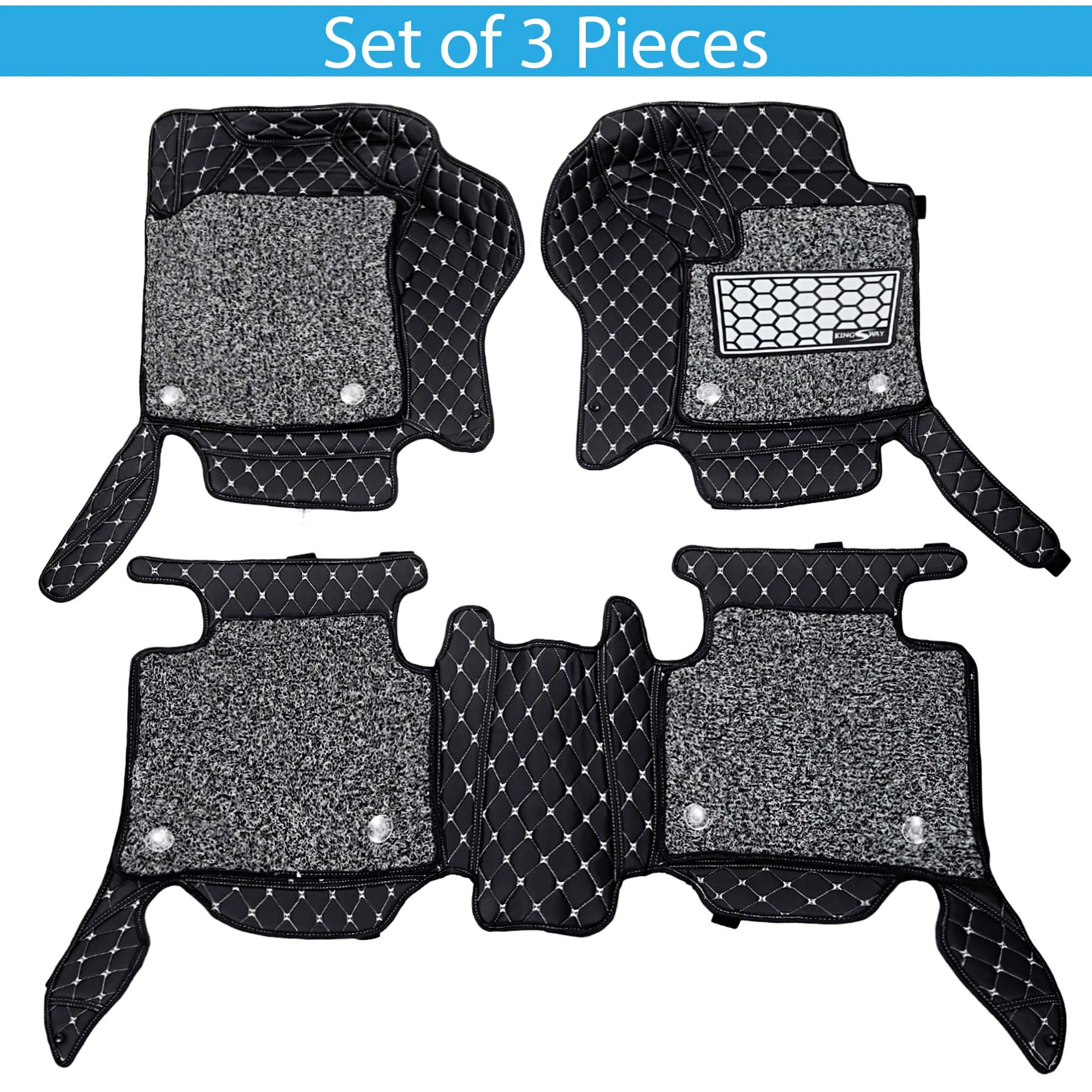 KINGSWAY® Punch EV 7D Car Mat for (Year 2024 Onwards), Compatible with Tata Punch EV Car Floor Mats, Complete Set of 3 Pieces, Top-Notch PU Leatherette 7D Foot Mats, Washable, Black