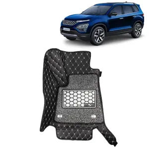 KINGSWAY® Safari 7D Car Mat for (Year 2021 to 2023), Compatible with Tata Safari 6 Seater Car Floor Mats, Complete Set of 4 Pieces, Top-Notch PU Leatherette 7D Foot Mats, Washable, Black