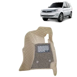 KINGSWAY® Safari Storme 7D Car Mat for (Year 2012 to 2020), Compatible with Tata Safari Storme Car Floor Mats, Complete Set of 4 Pieces, Top-Notch PU Leatherette 7D Foot Mats, Washable, Beige