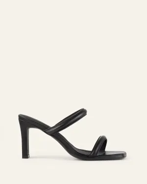 Klaudia Wide Fit Mid Heel Sandals Black Leather