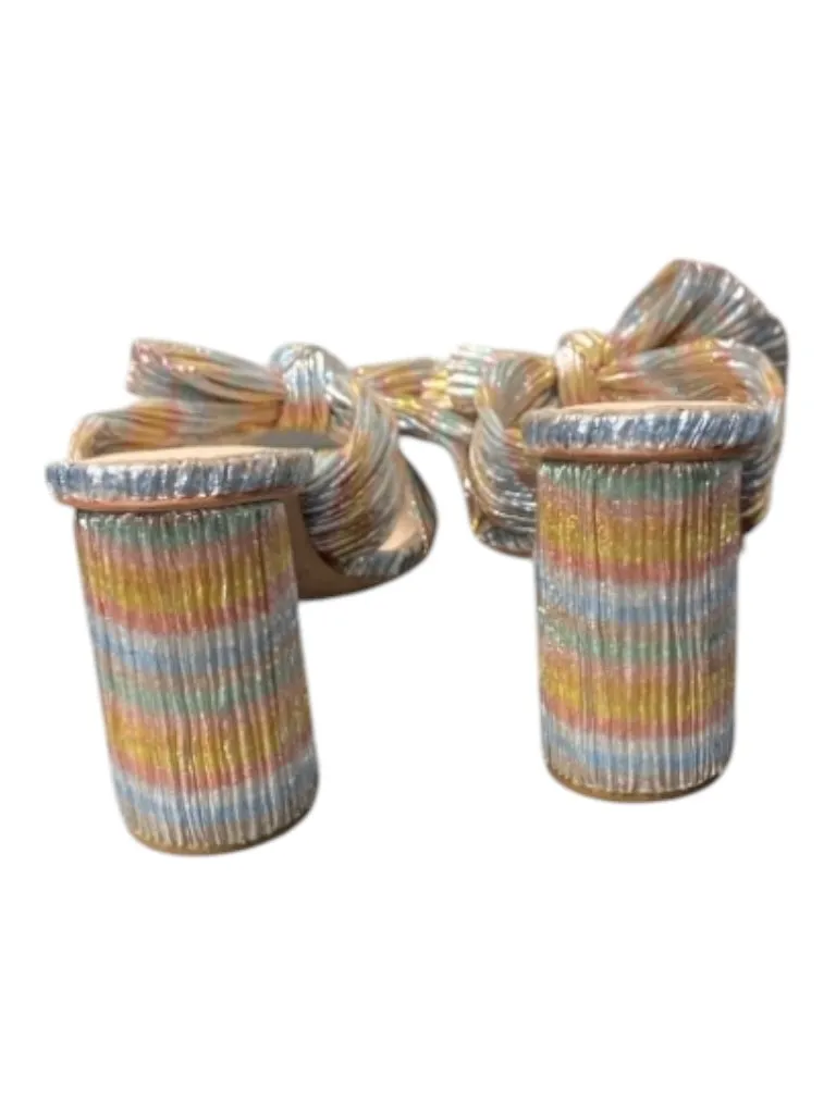 Loeffler Randall Shoe Size 8.5 Rainbow Fabric open toe Round block Heel Shoes