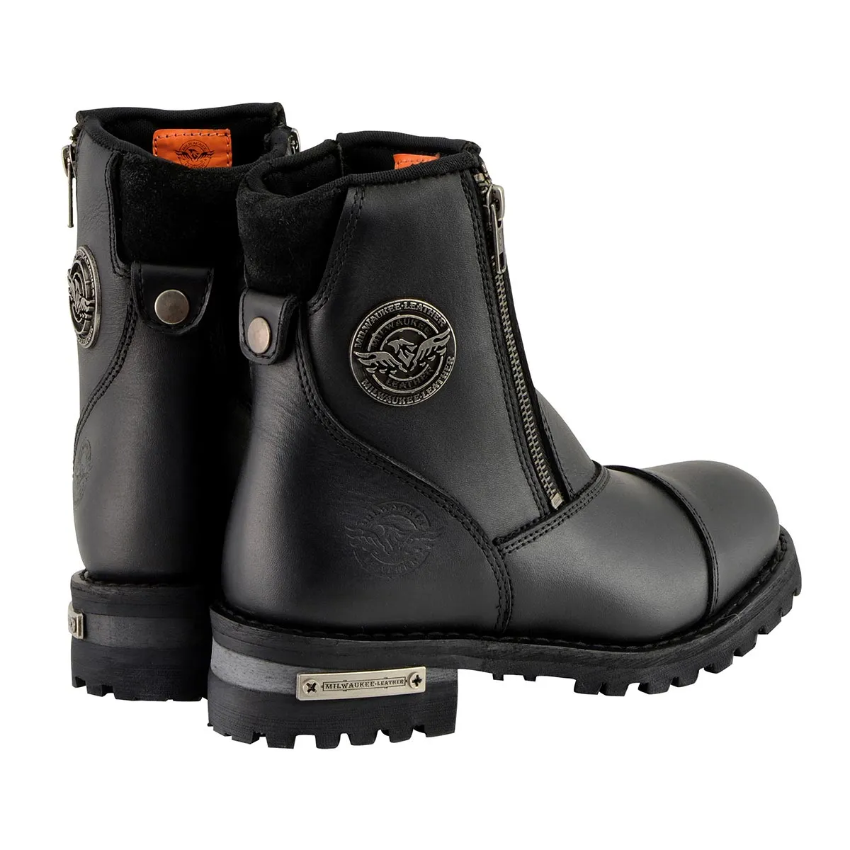 MBM102 Men's Black Smooth Double Sided Zipper Entry Motorcycle Leather Boots