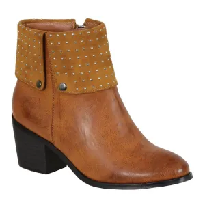 Milwaukee Leather Women's Cognac Side Zipper Round Toe Boots with Studs
