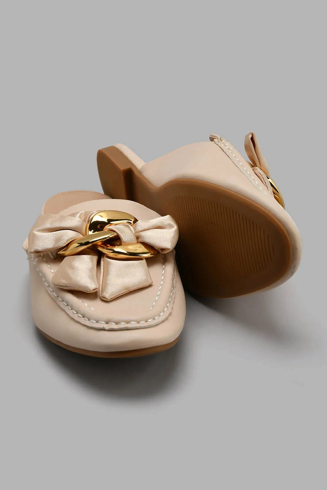 Nude Mule With Ribbon Trim