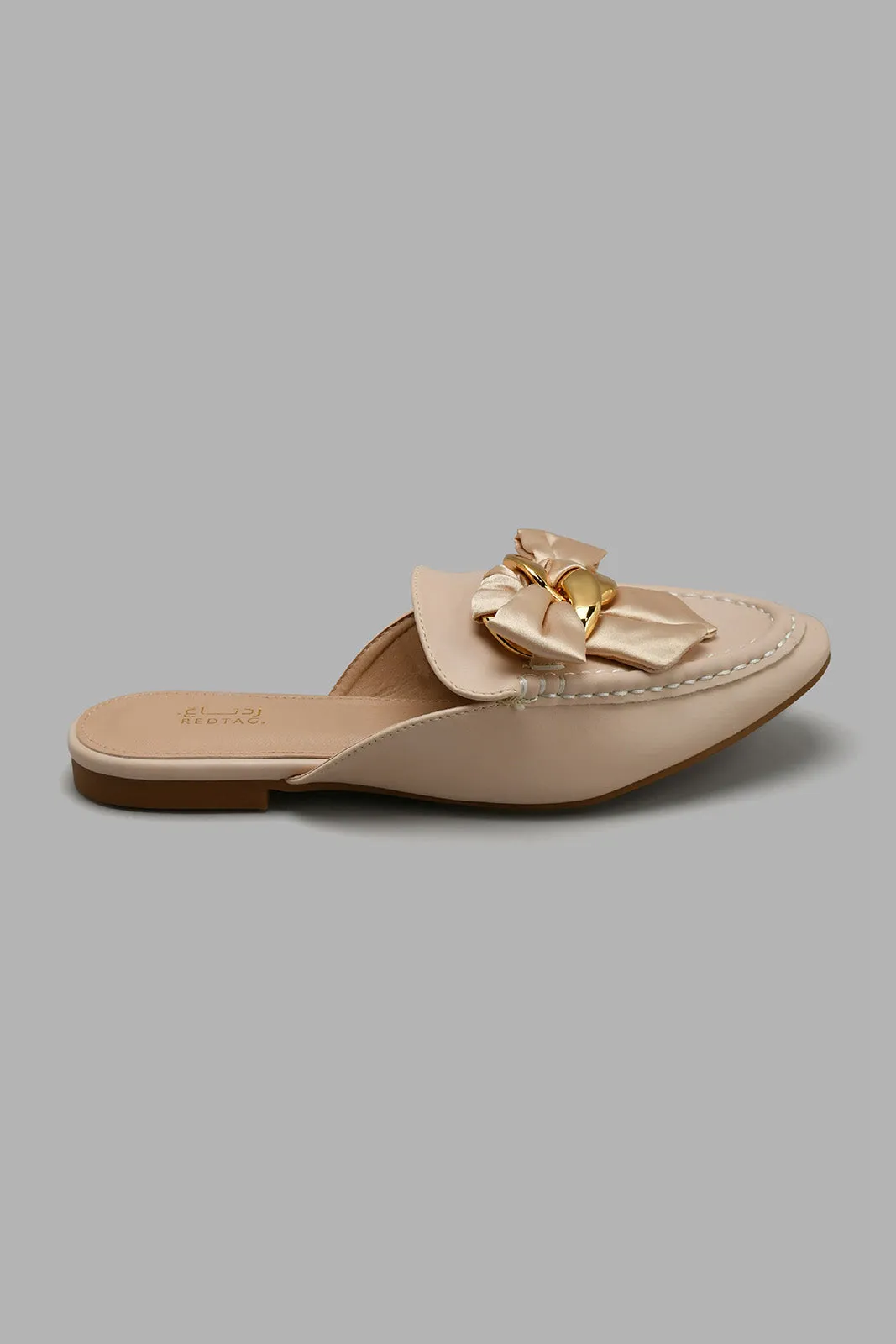 Nude Mule With Ribbon Trim