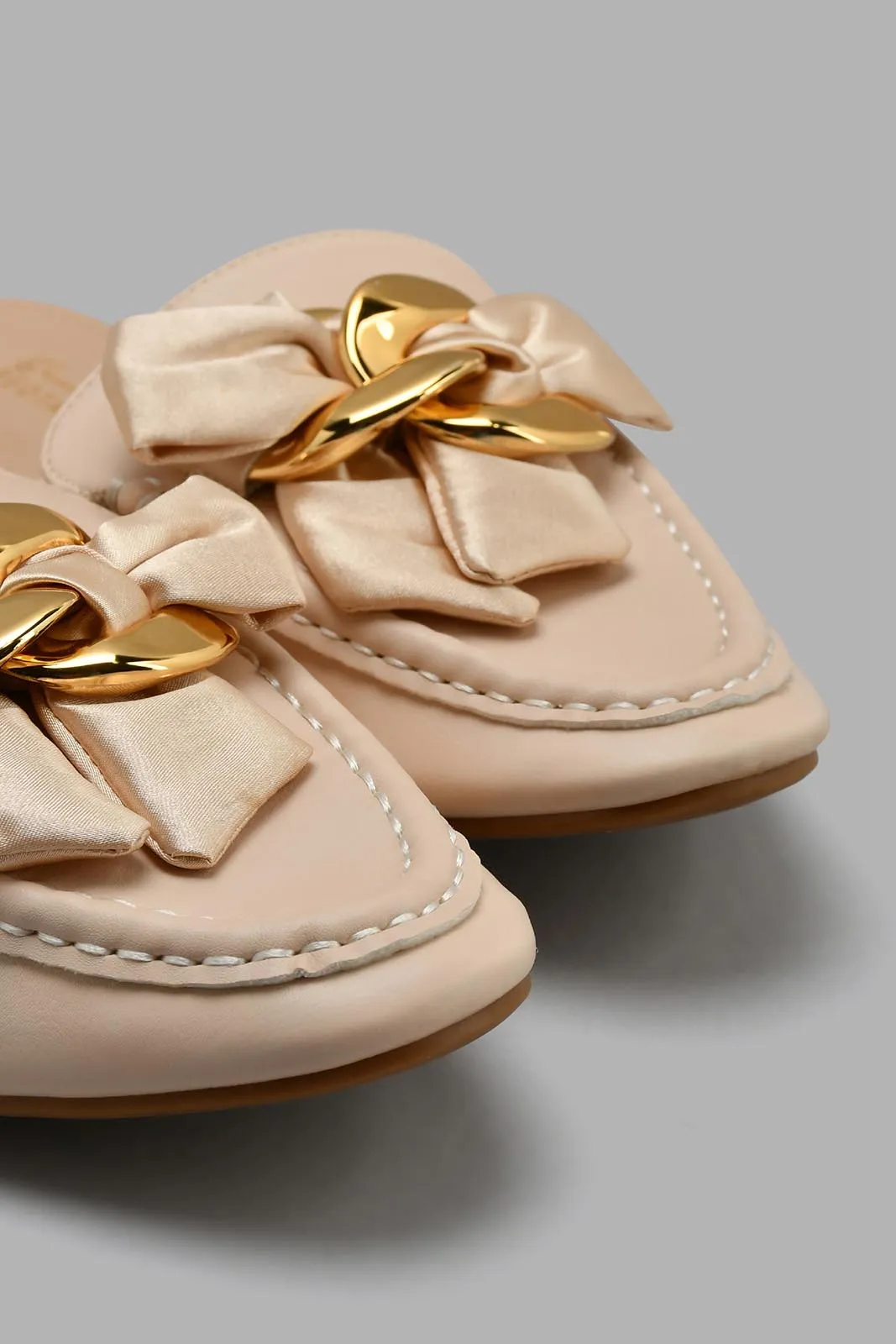 Nude Mule With Ribbon Trim