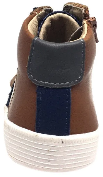 Old Soles Boy's and Girl's Tan Navy Leather Top Shelf High Top Stripe Lace Up Zipper Slip On Sneaker