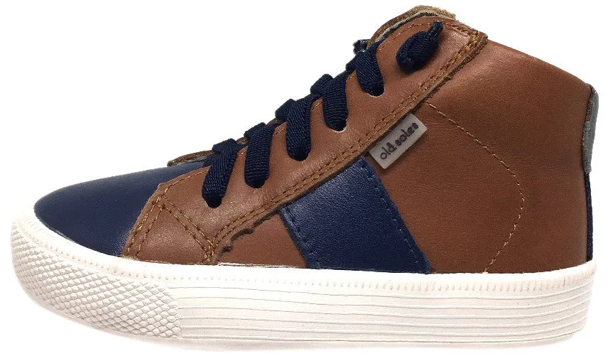 Old Soles Boy's and Girl's Tan Navy Leather Top Shelf High Top Stripe Lace Up Zipper Slip On Sneaker
