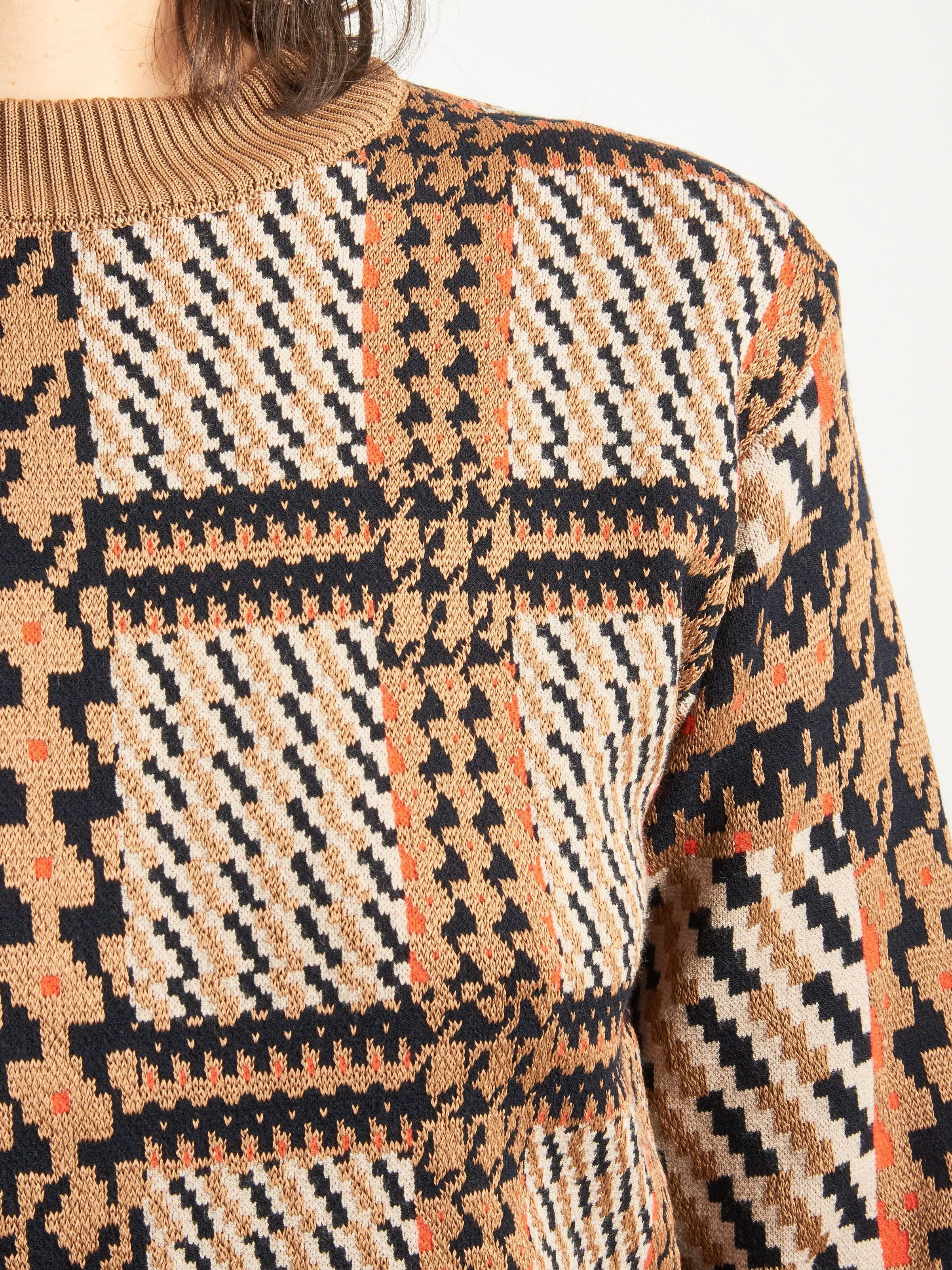Orange Mixed Checks Dusk Knitted Blouse
