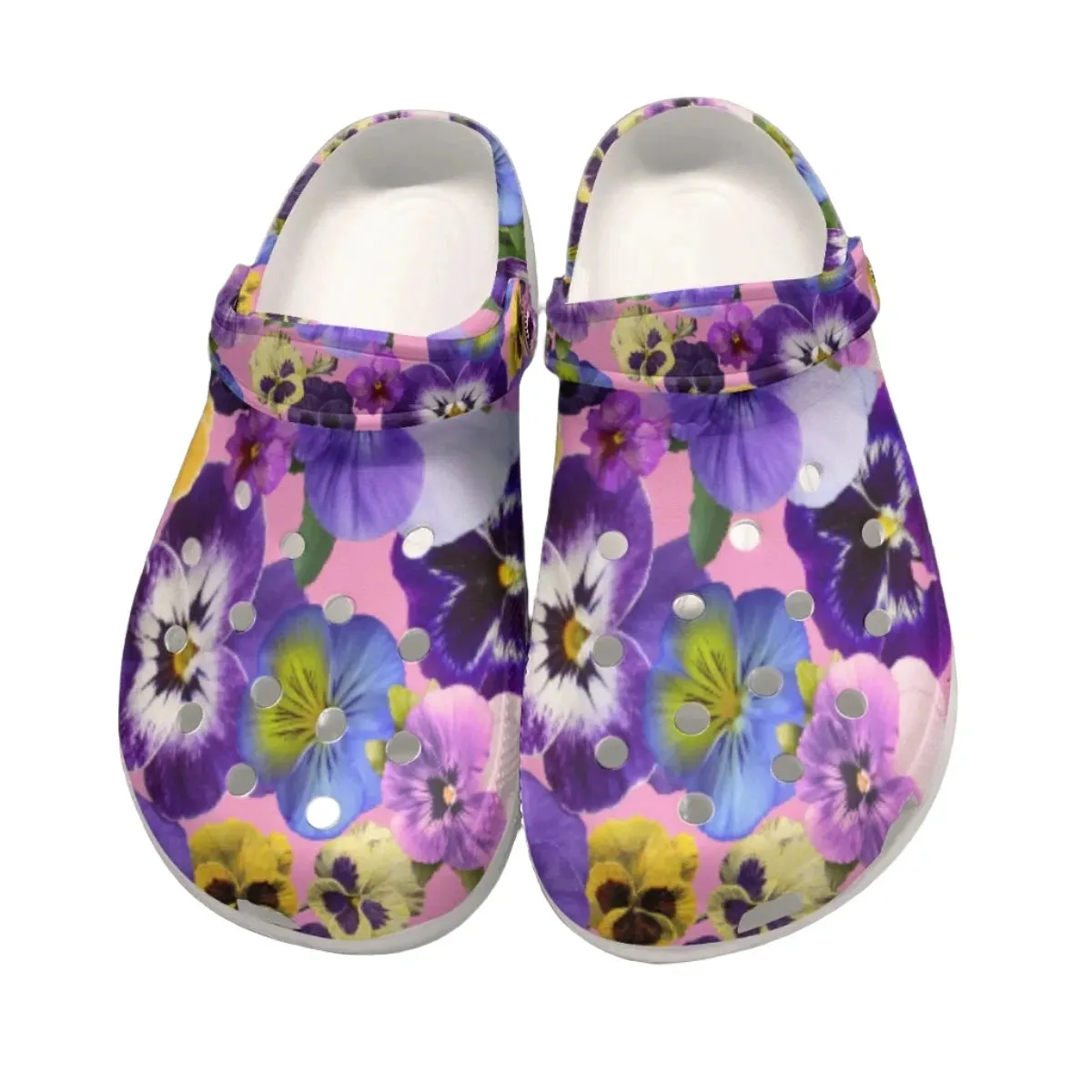 Pansies on Pink Women's Rubber Shoes up to size 12