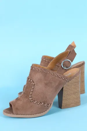 Qupid Stitched Peep Toe Slingback Chunky Heel Mule
