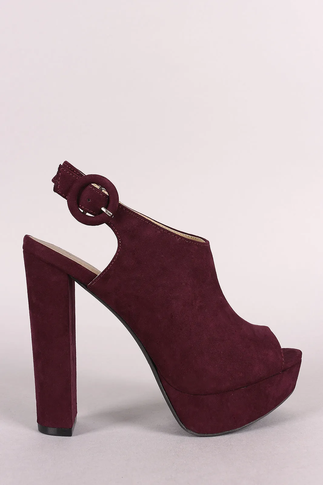 Qupid Vegan Suede Slingback Mule Platform Chunky Heel