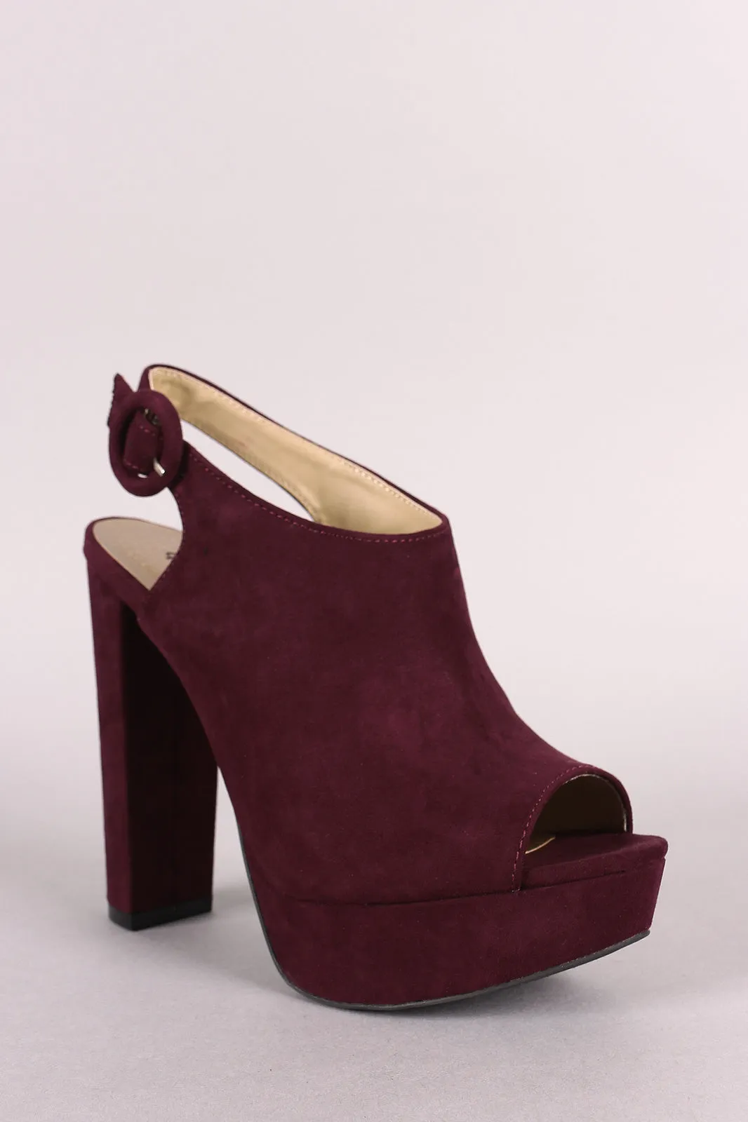 Qupid Vegan Suede Slingback Mule Platform Chunky Heel