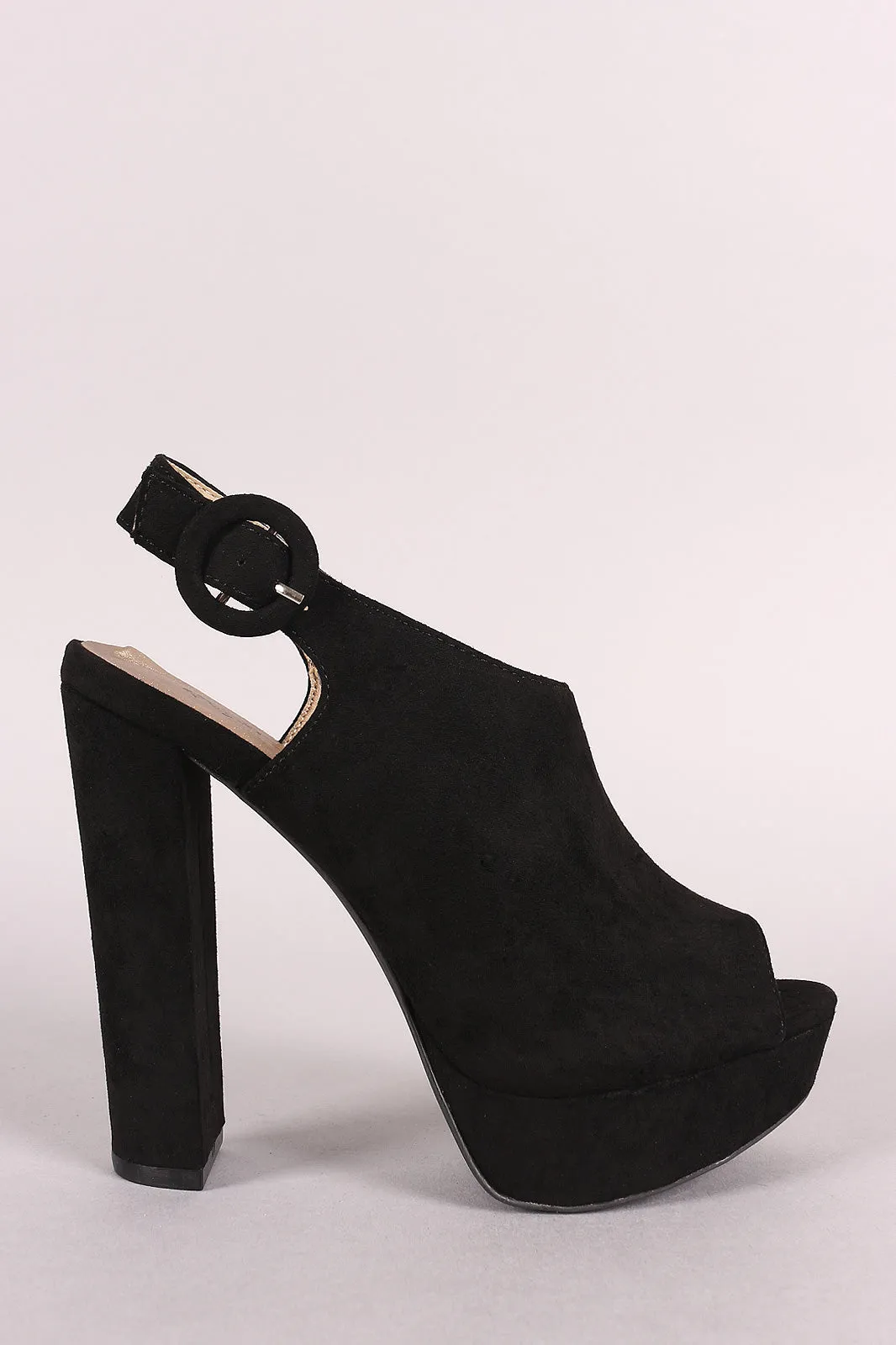 Qupid Vegan Suede Slingback Mule Platform Chunky Heel