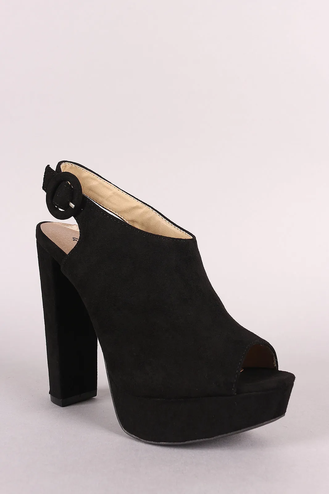 Qupid Vegan Suede Slingback Mule Platform Chunky Heel