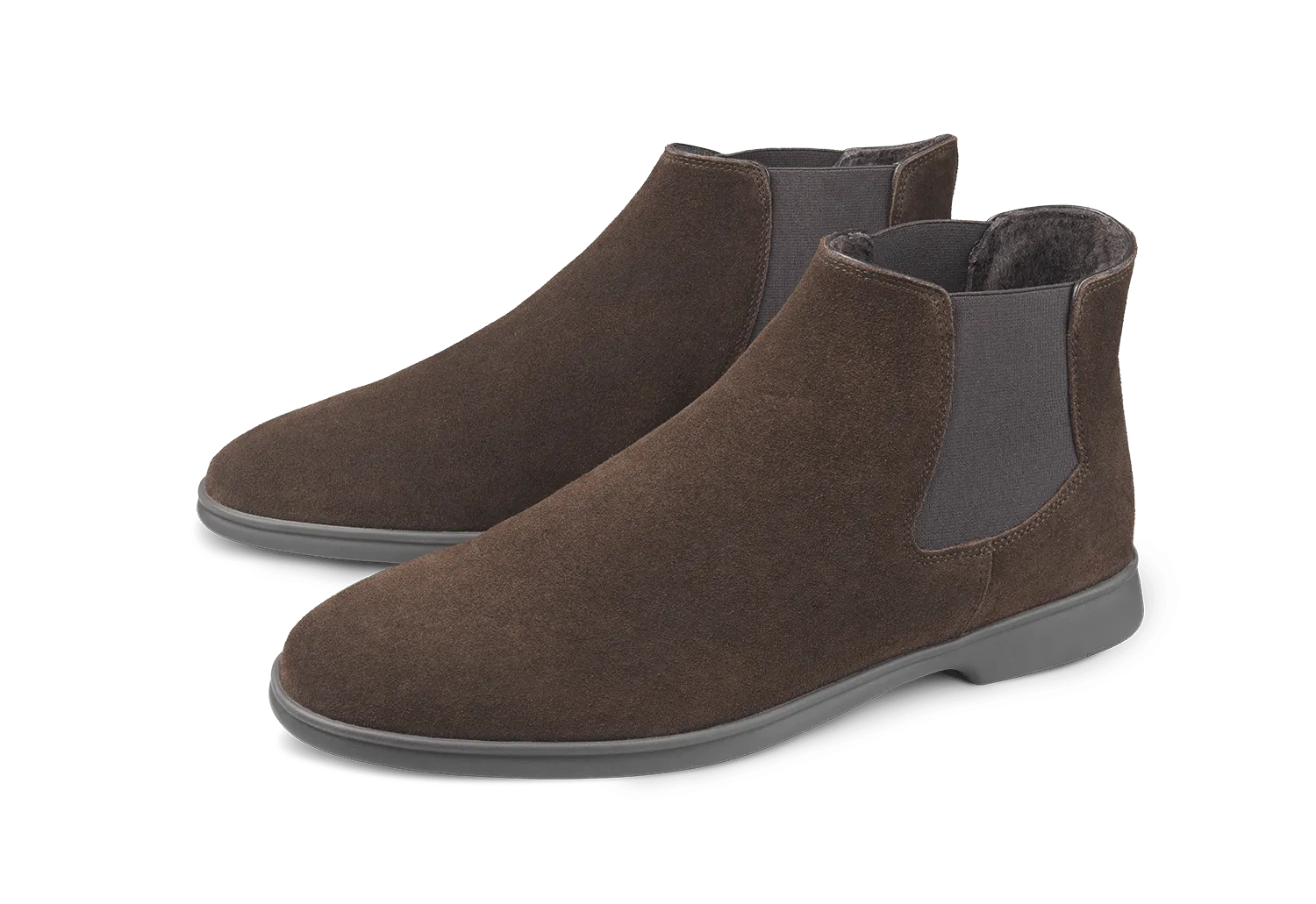 Rover Boots in Dark Brown Glove Suede with Shearling Lining