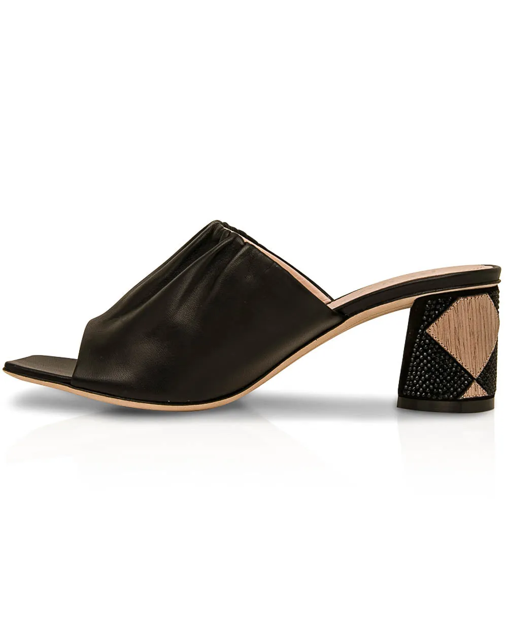 Ruched Mule Sandal in Black