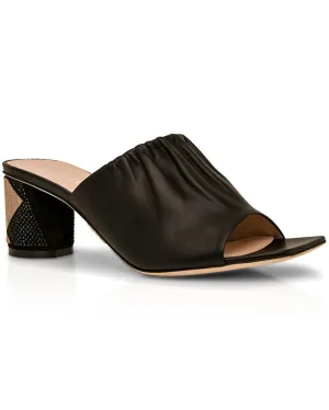Ruched Mule Sandal in Black