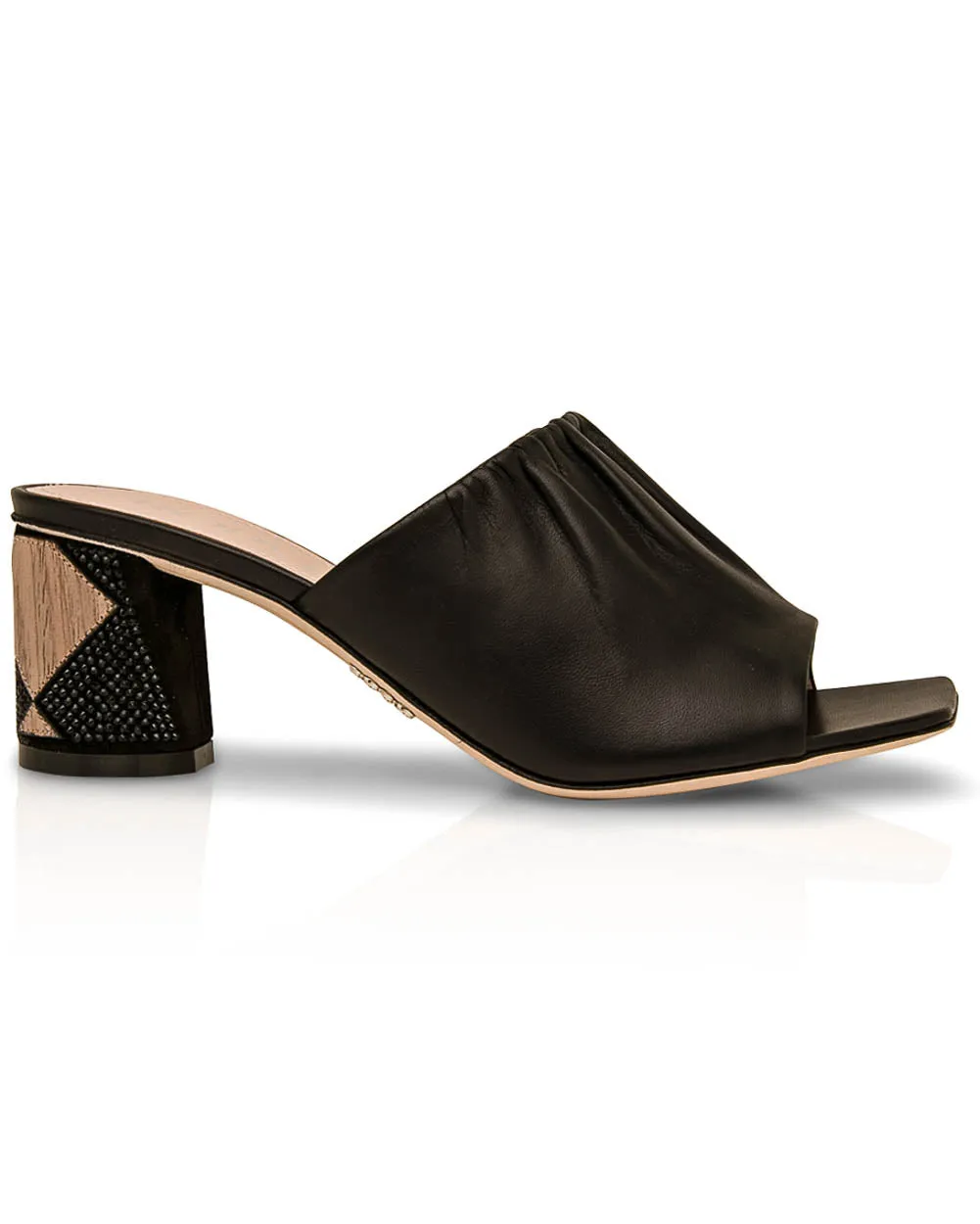 Ruched Mule Sandal in Black