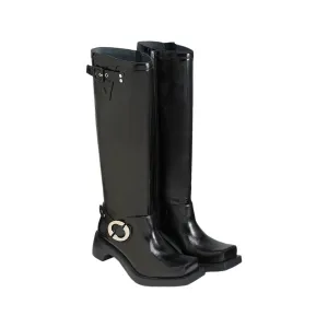 Shaped Square Straight Leg Motorcycle Boots In Black