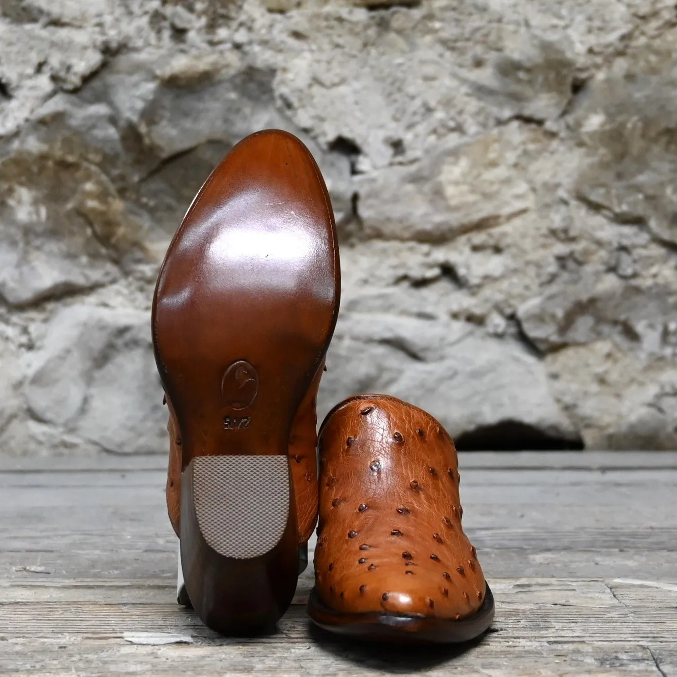 Stallion Ladies Round Toe Mule (slider) Cognac Ostrich