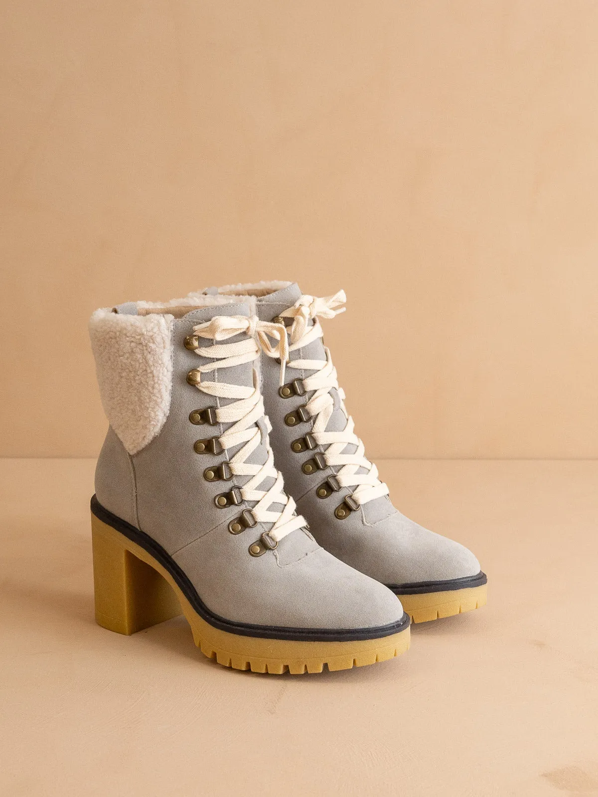 The Madilyn | Grey Platform Shearling Boots
