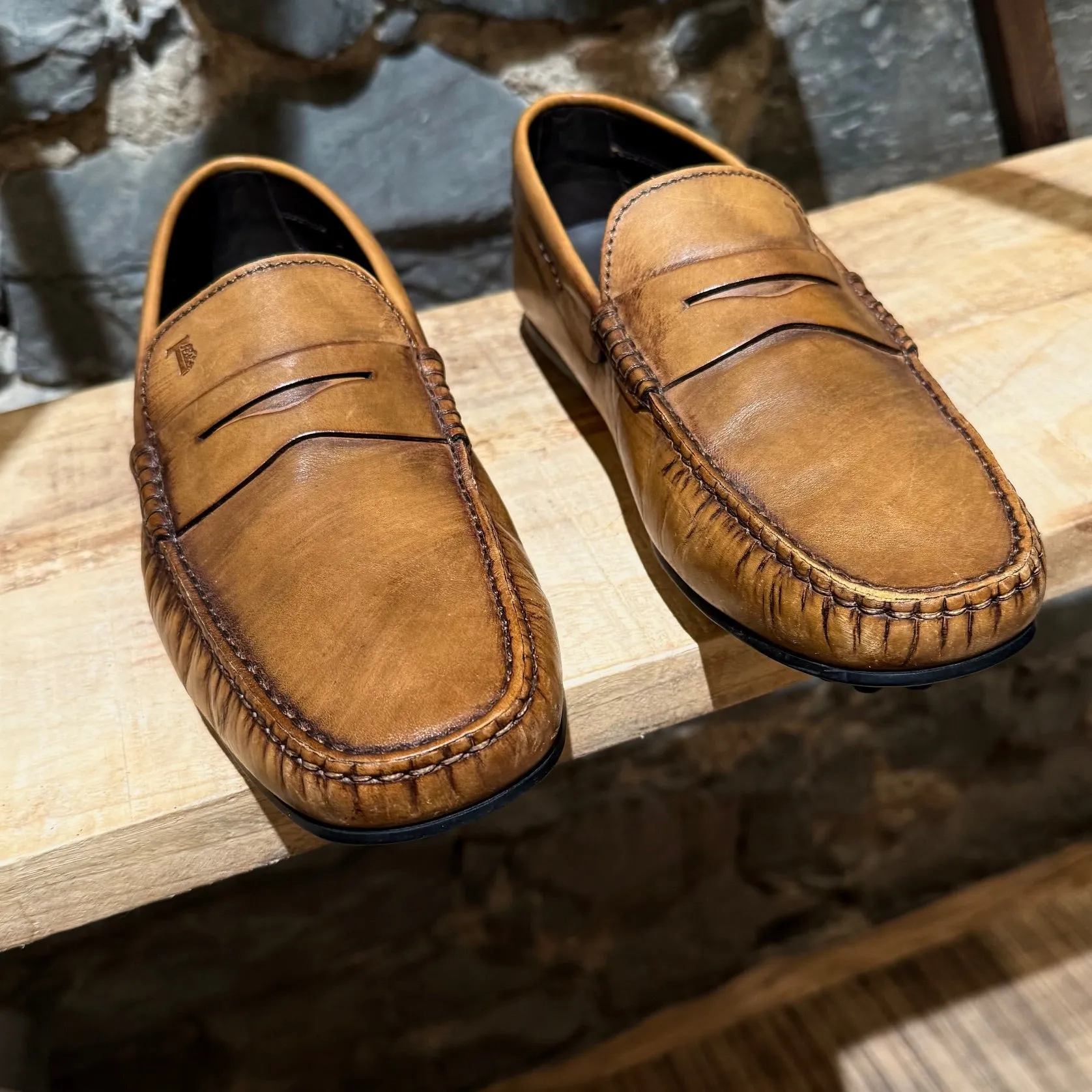 Tod's Beige Yellow Leather Penny Driving Loafers