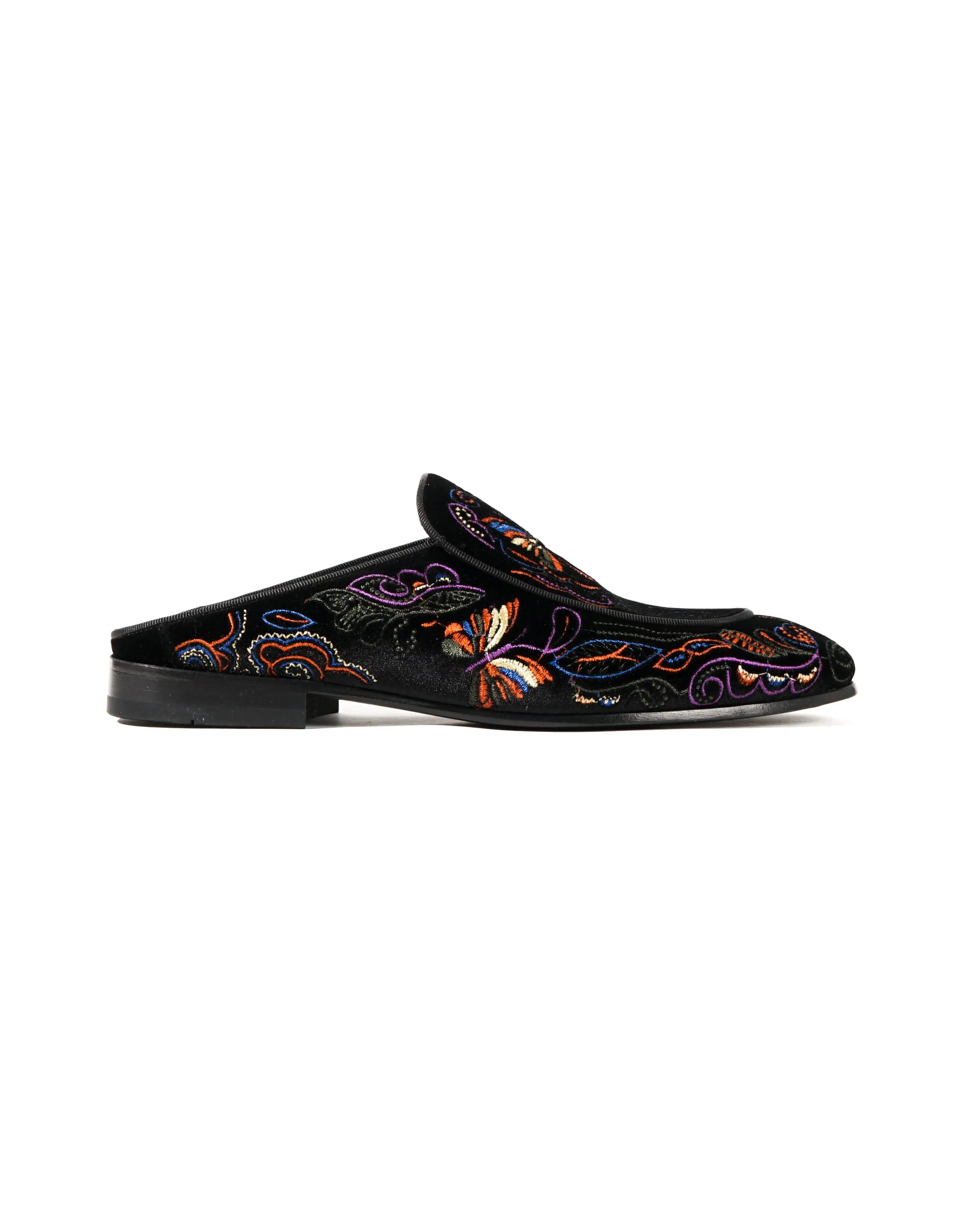 Velvet Mule Papillon Embroidery - Black