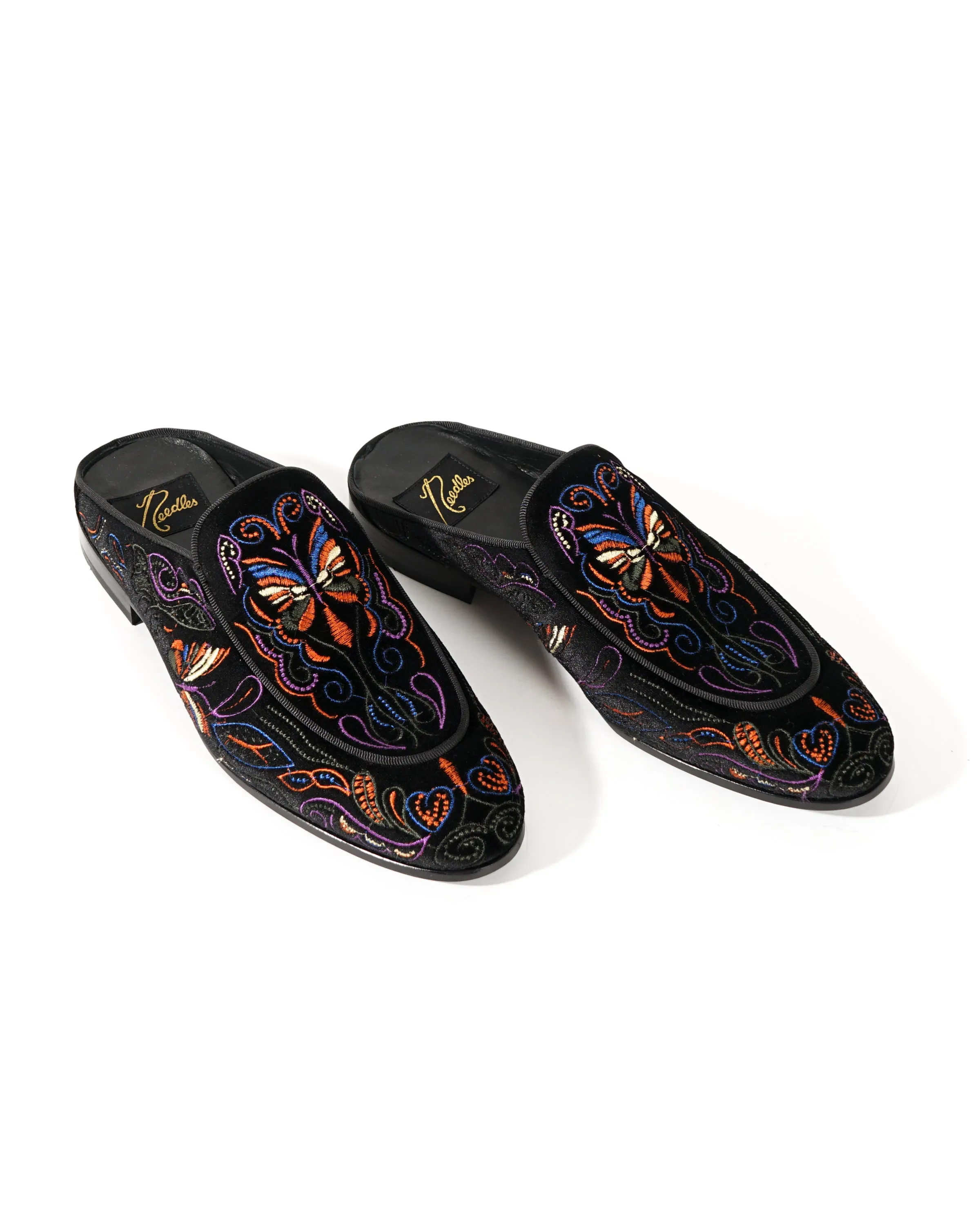 Velvet Mule Papillon Embroidery - Black