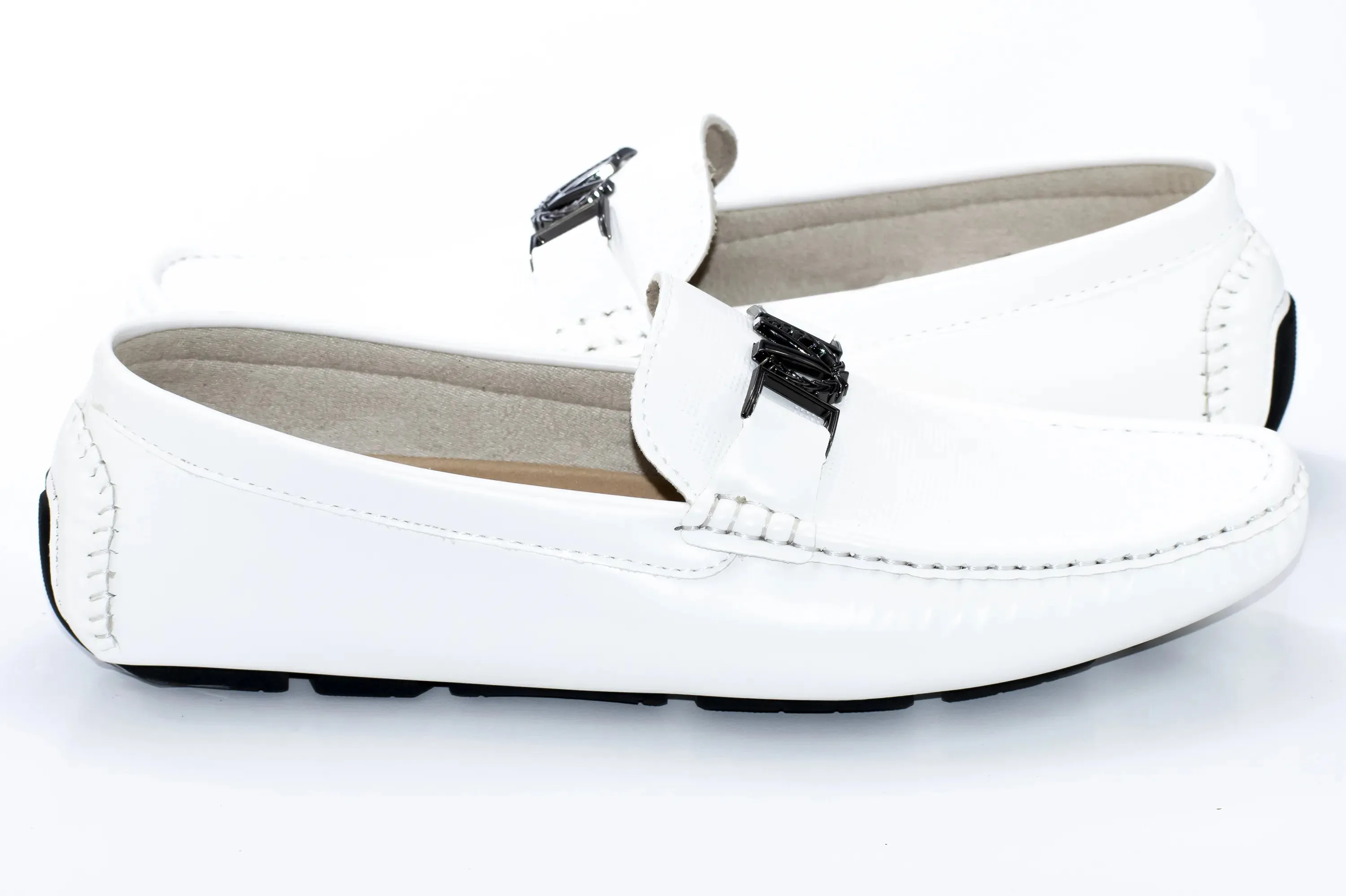 White Gingham Textured Driver Loafer