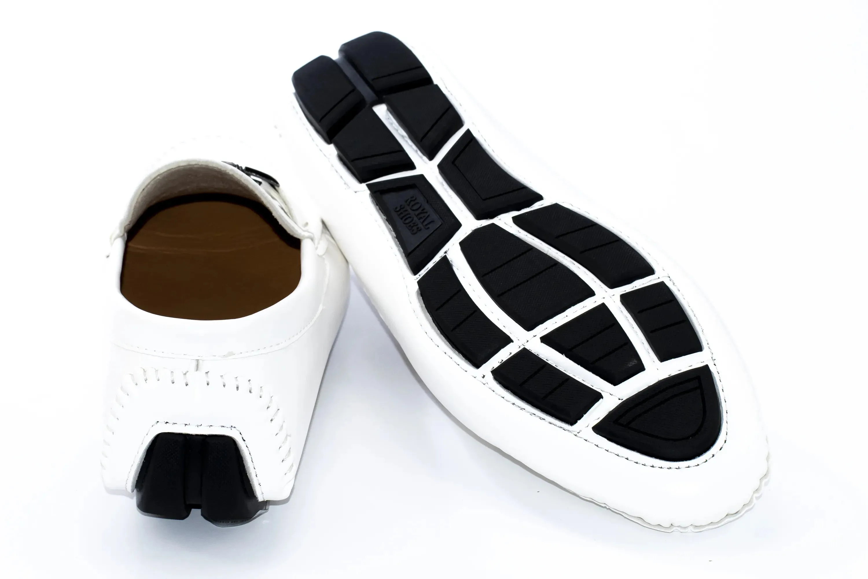 White Gingham Textured Driver Loafer