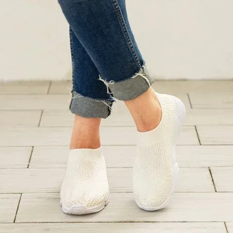 Women Breathable Elastic Cloth Sneakers Platform Slip On Sneakers Plus Size Loafers